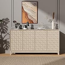 COLAMY Sideboard Cabinet, Wooden Sideboard Cabinet with 4 Doors, Textured Design, Adjustable Shelves, Soft Close Hinges, Durable Storage Cabinet Cupboard for Living Room Kitchen Hallway,Oak