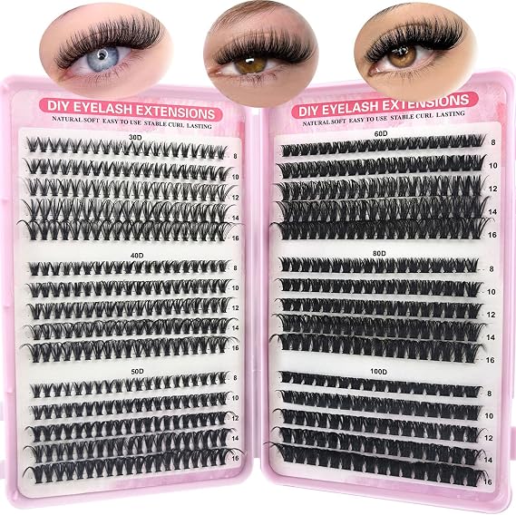 580pcs Cluster Lashes - Individual Eyelashes/Natural Eyelash Clusters D Curl Lashes 8-16MM Soft & Fluffy Thick Volume DIY Russian Lash Extensions (30D+40D+50D+60D+80D+100D)