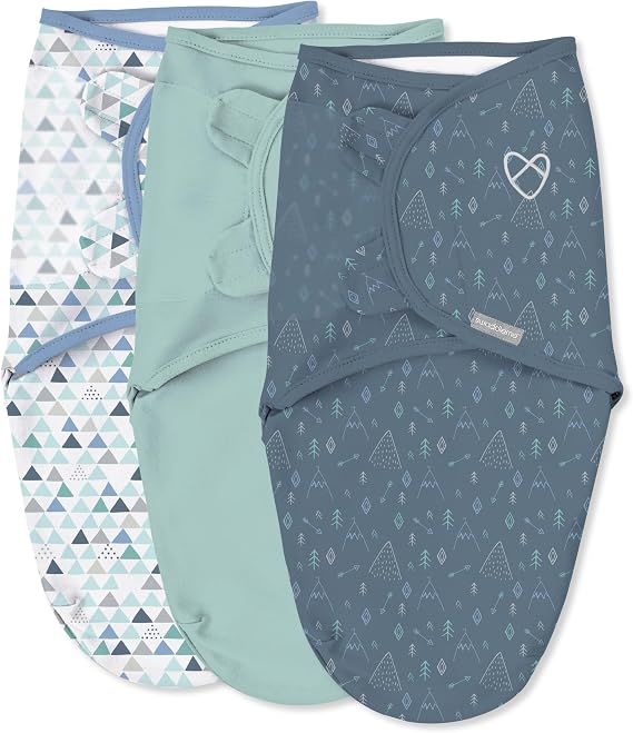 SwaddleMe by Ingenuity Original Swaddle, 100% Cotton, Improves Sleep & Calms Startle Reflex, 3-6 Months, 1.0 TOG, 3-Pack, Baby Swaddle Blanket - Mountaineer