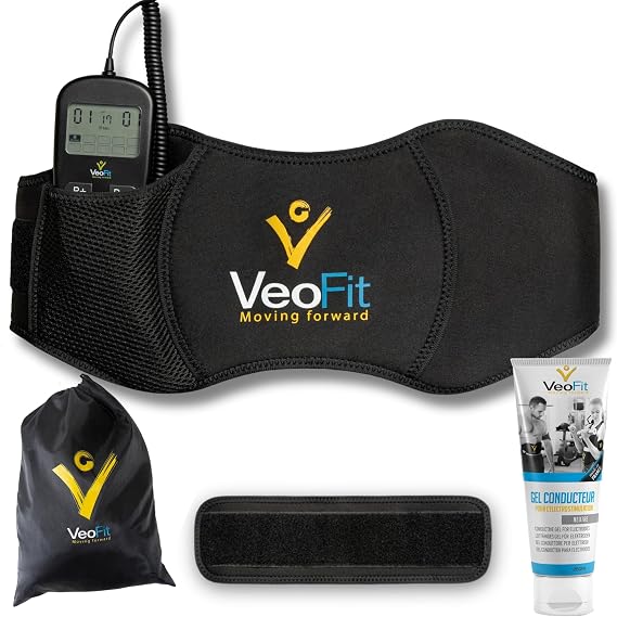 VEOFIT Abdominal Belt Electrostimulation and EMS Bodybuilding - Muscle Electrostimulator Device for Men and Women - 10 Programs 99 Intensities - Wireless, with conductive gel - Max size 140 cm