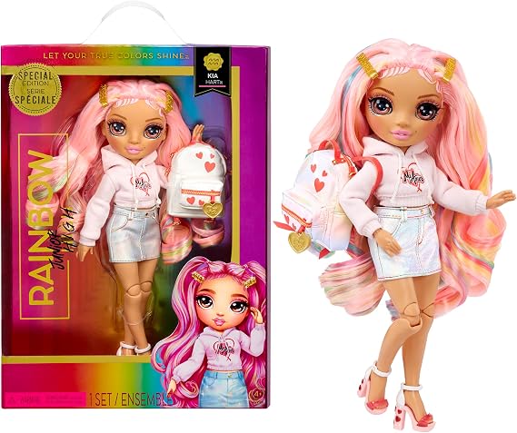 Rainbow HIGH Junior High Special Edition - KIA HART - 23 cm große Pinke Modepuppe mit Zubehör und aufklappbarem weichem Rucksack - Geschenk & Sammlerstück für Kinder von 4-12 Jahren