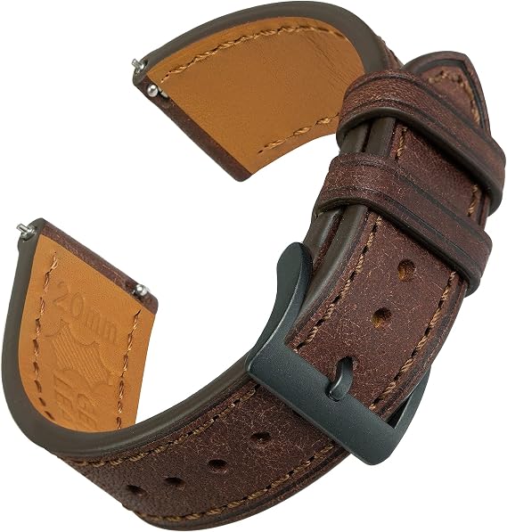 EACHE Top Grain 22mm Leather Quick Release Watch Strap Brown Black