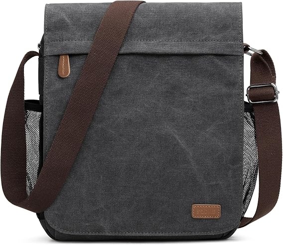 S-ZONE Medium Messenger Bag with 12.9 Inch Tablet Compartment Men Canvas Crossbody Satchel Shoulder Bag