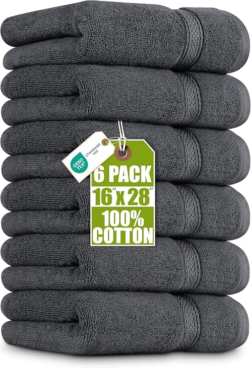 Utopia Towels - Hand Towels 16" x 28" - Pack of 6 (Grey)