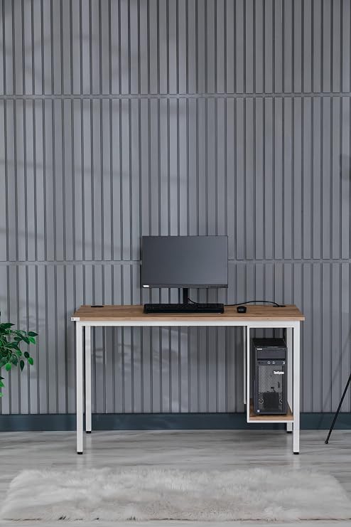 Arpelia Bilgisayar Masası Sağ Sol Yönlü PC Kasa Raflı (Beyaz - Atlantik Çam)