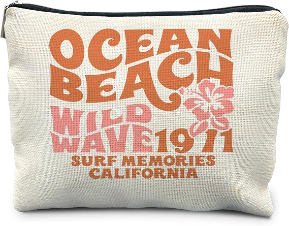 Ocean Beach Makeup Bag - California Surf Cosmetic Bags, Surfing Gifts, Beach Lover Gifts