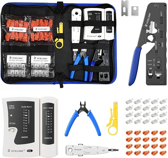 VCELINK Professional RJ45 Crimper Kit Compatible with CAT7/CAT6A/CAT6