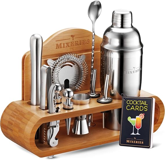Mixology Bartender Kit With Stand - 19 Piece Bar Set Cocktail Shaker Set, Drink Mixer Set For Home Bar With All Bar Accessories - Bar Tool Set, Cocktail Kit, Mixology Set, Bar Kit.