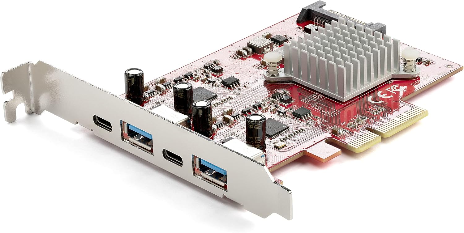 4-Port USB PCIe Card - 10Gbps USB PCI Express Expansion Card w 2 Controllers - 2x USB-C & 2x USB-A ports USB 3.2 Gen 2 - USBUSB-C PCI-e Card - Full Profile PEXUSB312A2C2V