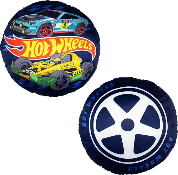 Hot Wheels Officially Licensed Shaped Round Cushion | Race Car Wheel | Motorway Design Stuffed Plush Shaped Round Pillow | Perfect For Bedroom Or Gaming Décor| 40x40 cm