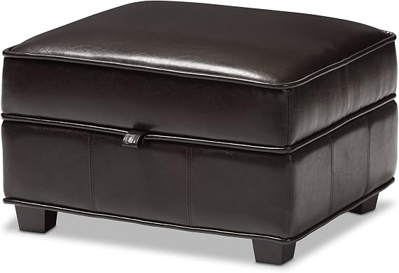 Baxton Studio Full Leather Ottoman, Espresso Brown
