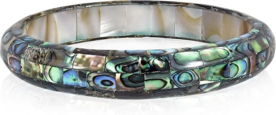 AeraVida Exquisite Ocean 12mm Abalone Shell and Mother of Pearl Mosaic Bracelet | Handmade Jewelry for Women | Handmade Green Abalone Bracelet | Gifts for Women