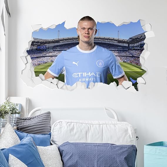 Official Manchester City Wall Sticker - Erling Haaland 26/27 Broken Wall Decal (60cm Width x 35cm Height)