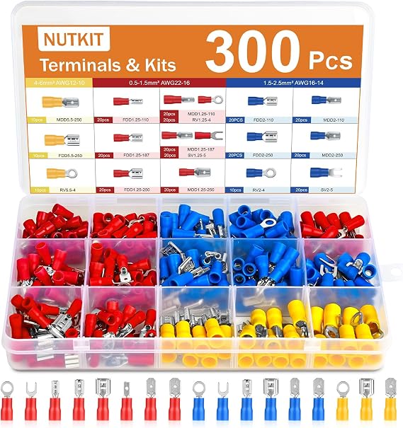 300 Pcs Electrical Crimp Connectors, 17 Insulated Terminals