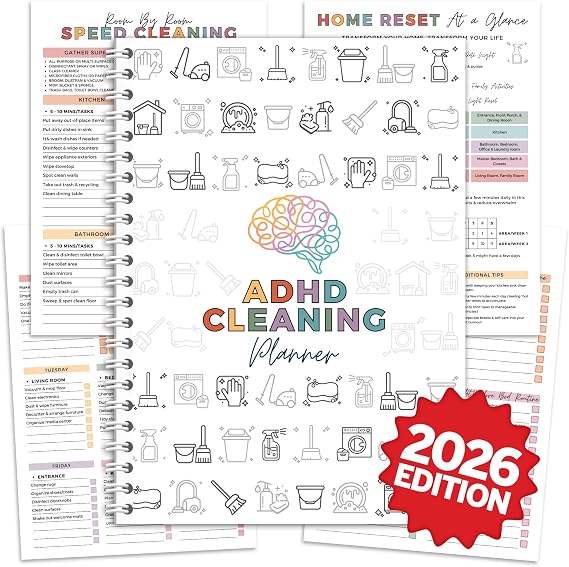 ADHD Cleaning Planner, Household Cleaning Schedule and Checklist, ADHD Planner for Adults Women Mom, Daily Weekly Monthly Chore Chart Notebook for Family, Editable Household Planners, 5.8 x 8.3"