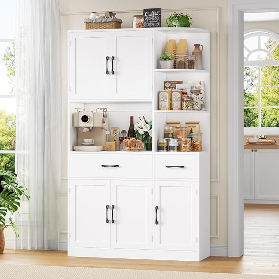 HOCSOK 177cm Kitchen Cupboard with Countertop and 3-tier Open Shelves