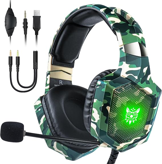 Gaming Headset with Microphone, Gaming Headphones for PS4 PS5 Xbox One PC with LED Lights, Playstation Headset with Noise Reduction 7.1 Surround Sound Over-Ear and Wired 3.5mm Jack (Red)