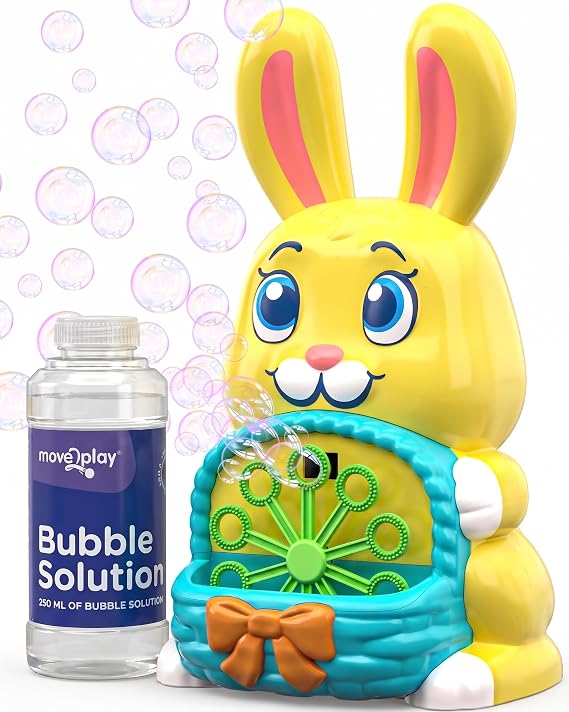 Move2Play, Bunny Bubble Blower | Easter Toy & Gift for Toddlers & Kids | Bubble Machine Toy for Girls & Boys Ages 1-4+ | Indoor/Outdoor Fun | Birthday & Easter Basket Stuffer