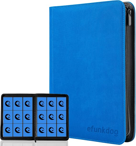 Trading Card Binder, 9 Pockets Card Album Folder, 360 Side Loading Pocket PU Cover with Zipper Binder for TCG, Sport Cards (Blue)