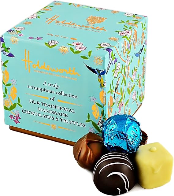 Holdsworth Chocolates Gift Box Traditional Handmade Milk, Dark and White Assorted Handmade Truffles, Pralines, Caramels & Creams 100g Mother's Day Chocolate Box