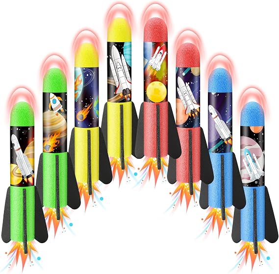 Anginne 8PCS Space Theme Foam Rockets Refill Pack for Kids, Rocket Toys for 3-12 Year Old Boys Outdoor Garden Game for Kids Suitable for All Rocket Launcher Sets