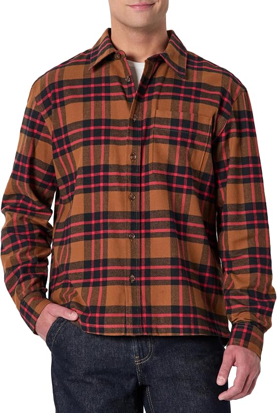 Amazon Essentials Men's Relaxed-Fit Long-Sleeve Flannel Shirt