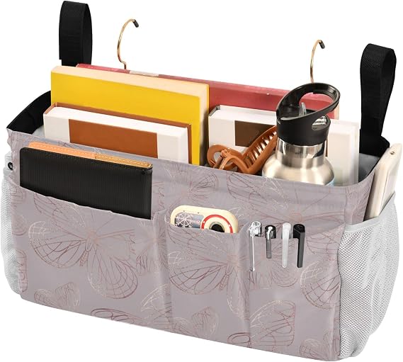 Bedside Caddy Storage Organizer Bedside Storage Bag Hanging Organizer for Dorm, Bunk, Loft, Hospital Bed Butterfly Rose Gold