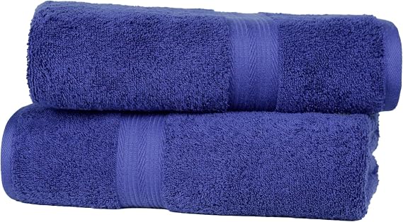 Amazon Basics Bath Towels for Bathroom, 100% Cotton Fade Resistant Towel Set, Soft and Absorbent, 70 x 140 cm, Royal Blue, 2-Pack