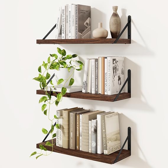 Floating Shelves Set of 3, Book Shelf, Walnut Shelves, 40cm Wall Shelves