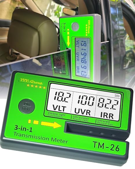 デジタルウィンドウティントメーターTM-26 – UVR&IRR測定付き自動車用VLTテスター、車のサイドウィンドウとソーラーフィルム検査用8mmスロット光線透過率計TM-26 PUケースなし