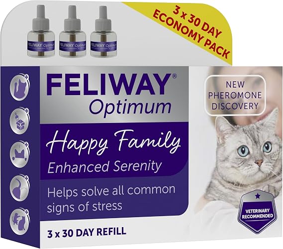 FELIWAY Optimum Cat Calming Pheromone Plug-In Diffuser Refill, 3 Refills