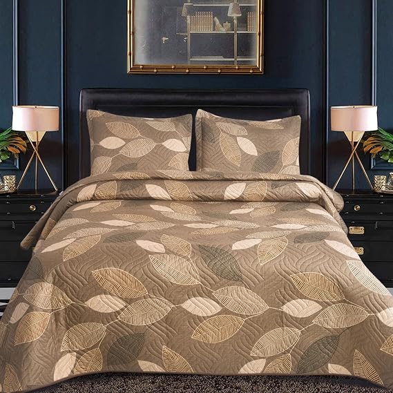 3Pcs Patchwork Quilted Bedspreads with 2 Shams | Reversible Floral Print | Lightweight Quilt Comfort | Fits Double and King Size Beds 220x240cm | 30 Unique Designs (MILAN-120)