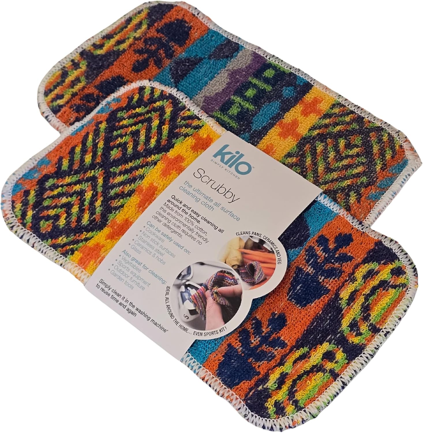 Kilo Jumbo Non-Scratch Scourer, Multi Purpose, Environmentally Friendly Scrubby Cleaning Cloth – Multi Colour (24x14cm Set of 2)