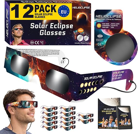 Helioclipse 6/12/25/50/100 Pack Solar Eclipse Glasses 2026 ISO 12312-2