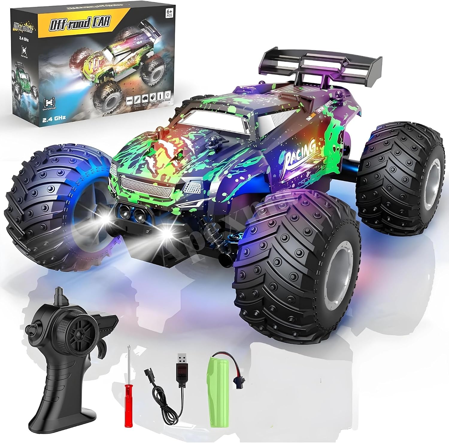 1:18 Scale Rechargeable Speed Off-Road Vehicle K.Green with 2.4GHz Remote Control LED Light