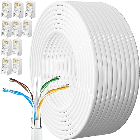 MEIPEK Ethernet Kablosu 50 Metre Cat 6 Yüksek Hızlı 1000Mbps 250MHz Koruması Internet Kablosu Beyaz Lan Kablosu Uzun 160ft Network Kablosu 50M Kurulum Ethernet Kabloları