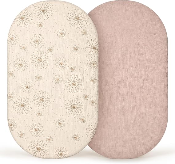 lulumoon Muslin Beşik Çarşafları Bebek: Erkek ve Kız Çocukları İçin Uygun Pamuklu Beşik Çarşafları - Oval Dikdörtgen veya Kum Saati Yatak için Beşik Çarşafları (Kum Papatyası)