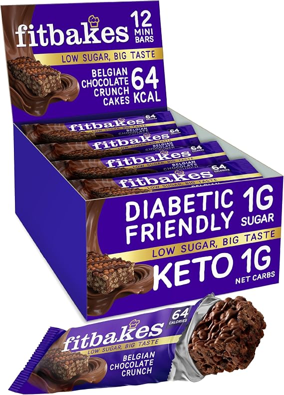 Fit bakes Belgian Chocolate Mini Bars, 1 Net Carb, Keto, Diabetic, 12x19g