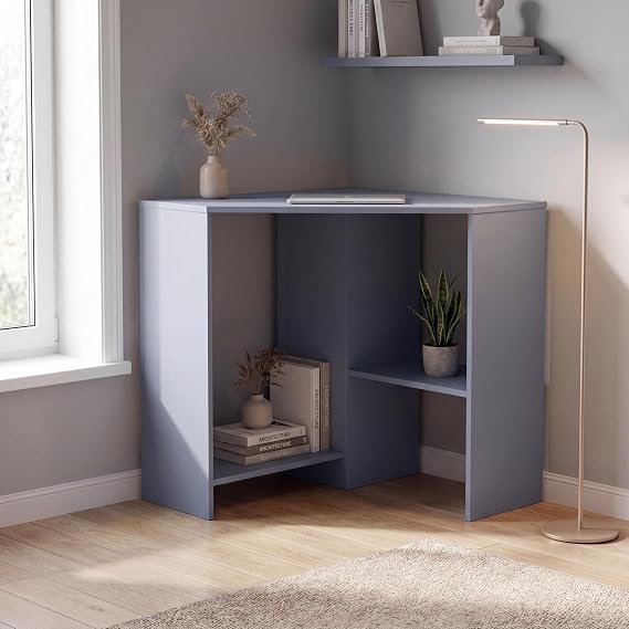 Vida Designs Hetton Corner Computer Desk with Shelves, Home Office PC/Laptop Table, Gaming Study Workstation, Furniture, Grey