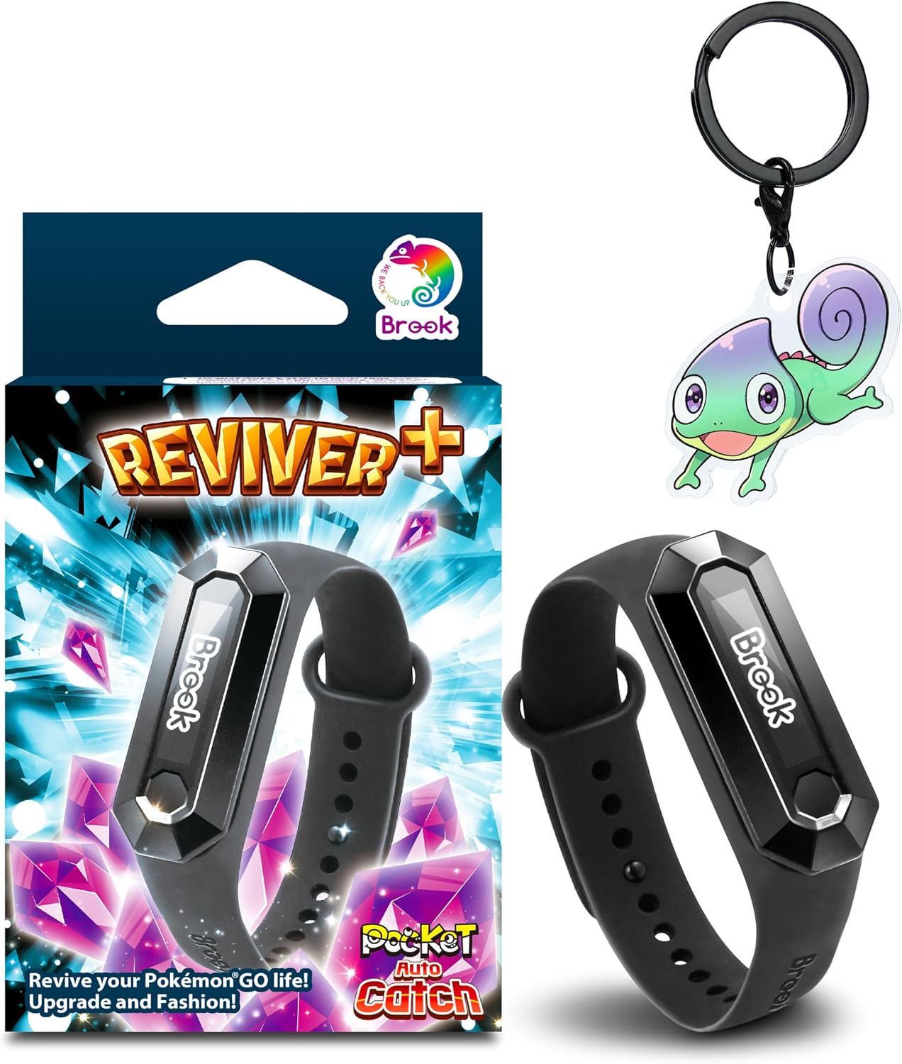 Brook Pocket Auto Catch Reviver Plus - Splendid Evolution, Auto Spin and Catching Pocket Monsters, IP67 Wristband Bracelet Accessory, Reminder for Disconnection, Battery Display[Exclusive Version]