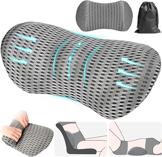 Lumbar Support Cushion, Memory Foam Lumbar Support Pillow with Storage Bag, Ergonomic Streamline Back Support Cushion with Removable Cover for Lower Back Pain Relief, Office Chair, Car Seats