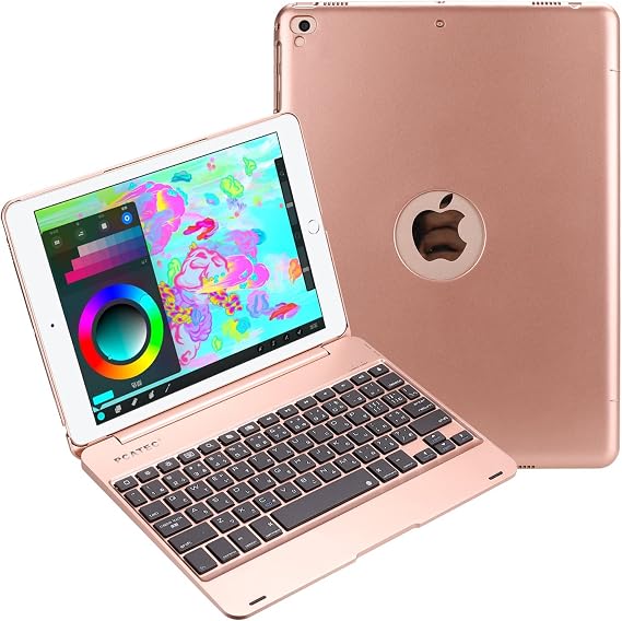 PC Keyboard Case for iPad 9.7 2018 6th Gen / iPad 9.7 2017 5th Gen / iPad Air Bluetooth Keyboard Case PC Cover, Converts Into Macbook, Supports Japanese Language Input Rose Gold