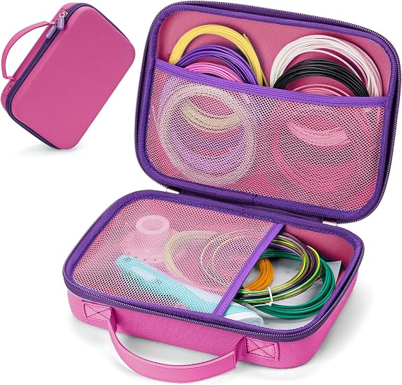 3D Pen Case for Scrib3d P1 Advanced, 3D Doodler Pro Flow, MYNT3D Super Professional Printing, PIKA3D PRO, Extra Mesh Pocket Fit PLA Filament, Stencil Book and Project Guide, Pink Purple(Box Only)