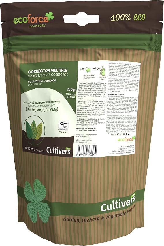 CULTIVERS Multiple Deficiency Corrector Fertilizer 250 g Organic for Plants Iron, Manganese, Boron, Copper, Molybdenum Complexed with EDTA. 100% Natural Fertilizer.