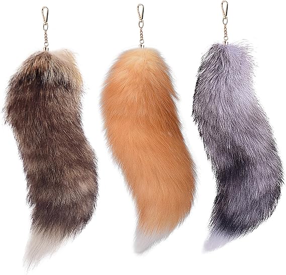 3 Pcs Therian Tail, 15.8 Inch Therian Fox Tail Long Therian Fox Tail with Clasp, Halloween Soft Fluffy Fox Tail Keychain, Hanging Fox Tails for Women Adult