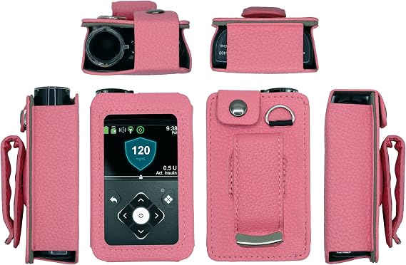 Slim Fit Leather Case with Swivel Belt Clip + Screen Protector for Medtronic Minimed Insulin Pump (Minimed 630G / 640G / 650G / 670G / 770G / 780G) (Pink)