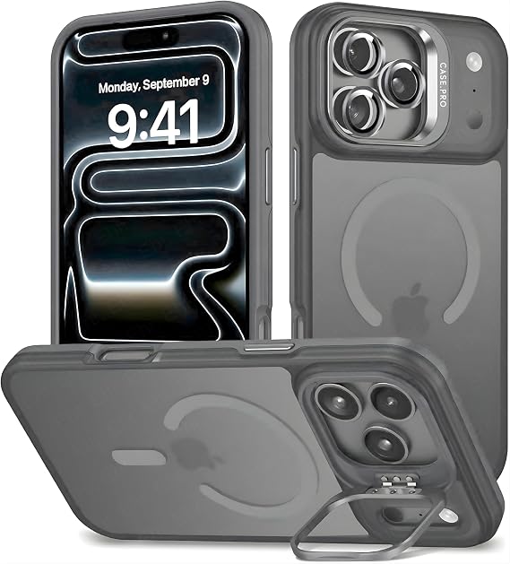 Ehr. iPhone 17 Pro Max/iPhone 18 Pro Max ile Uyumlu Magsafe Wireless Şarj Özellikli Kamera Standlı Lüks Mat Silikon Kılıf [Lens Koruyucu Hediyeli] (Gri, iPhone 17 Pro Max/iPhone 18 Pro Max)