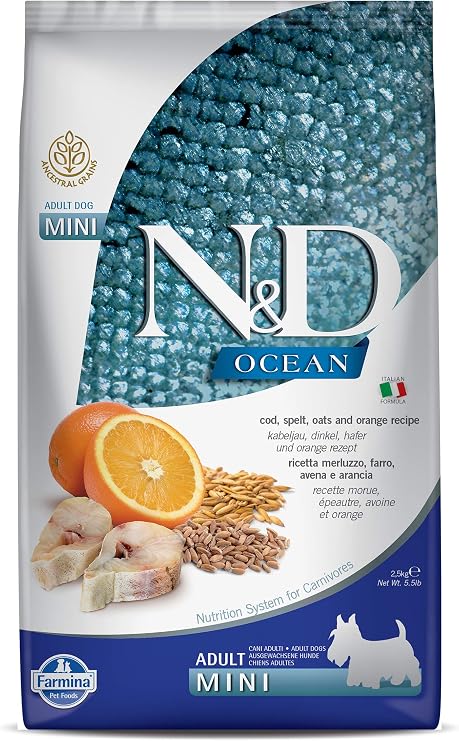 N&D Ocean Düşük Tahıllı Balık Portakallı Mini Irk Yetişkin Köpek Maması - 2.5 kg