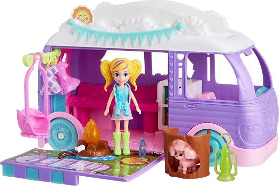 POLLY POCKET™ Muhteşem Karavan Polly Pocket Muhteşem Karavan, bebek ve evcil hayvan oyun seti, kamp ve yiyecek temalı aksesuarlar, seyahat oyuncağı JCC32