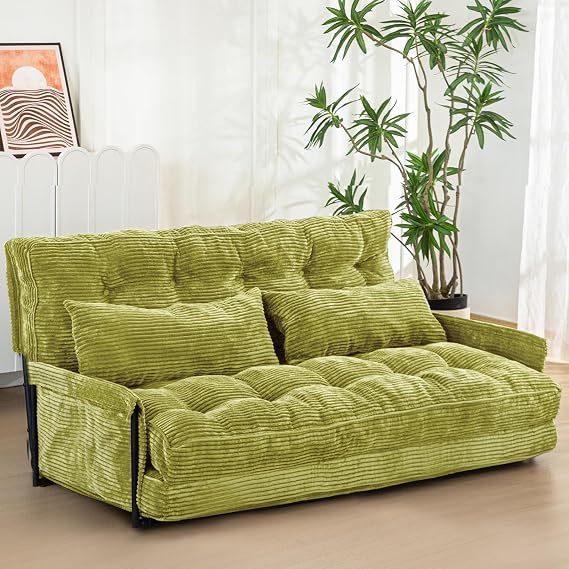 MAXYOYO Adjustable Floor Sofa Couch with 2 Pillows, Multi-Functional Bean Bag Bed, 5-Position Foldable Lazy Sofa Sleeper Bed with Armrest, Versatile Floor Seating for Reading